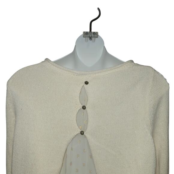 Lucky Brand XS Cream Layered Sweater Sheer Back Panel Knit Coquette Romantic - Picture 5 of 12